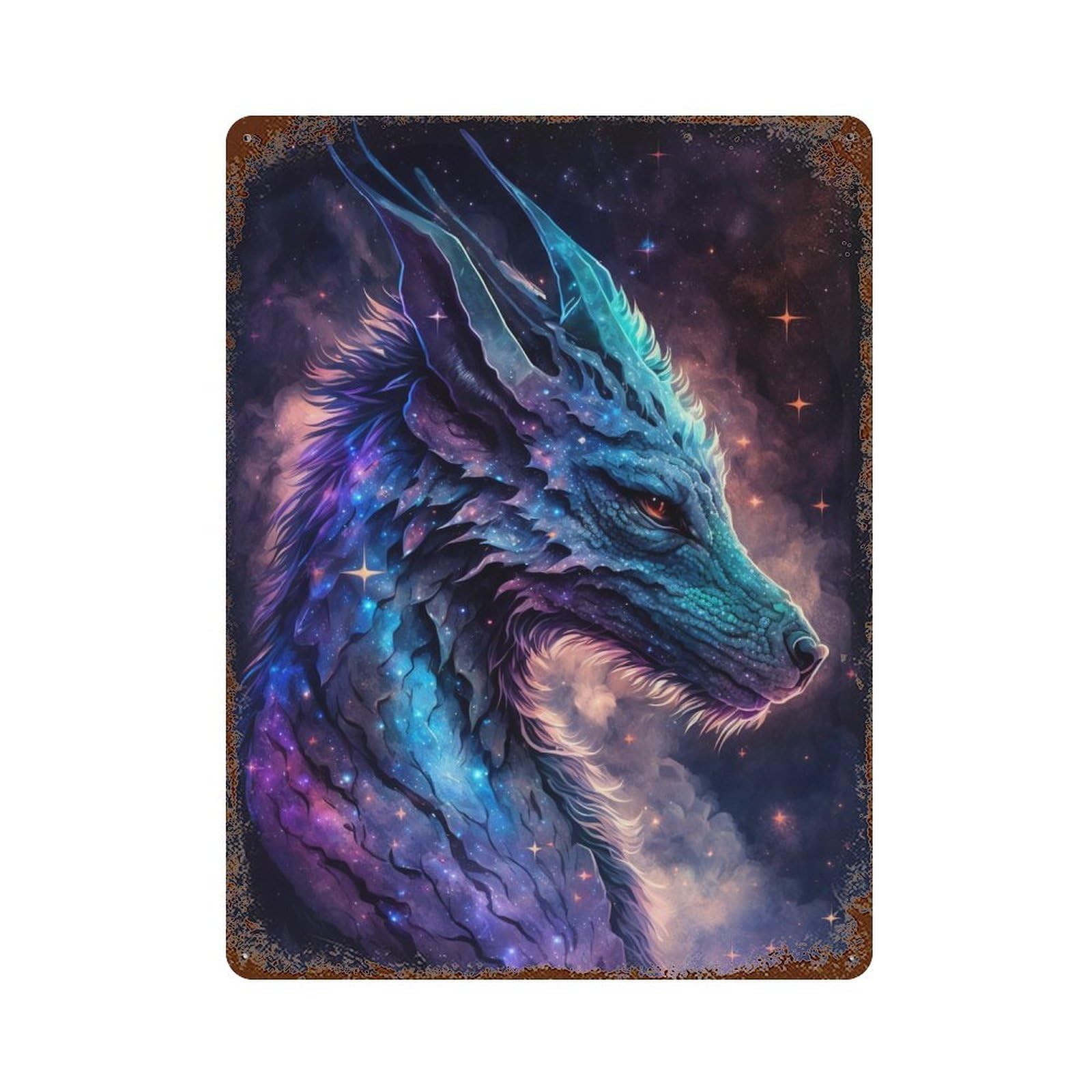 Galactic Dragon Art Print-26 Distressed Metal Wall Sign 15.7"x11.8", Ideal for Cafe, Home Bar And Lounge Decor