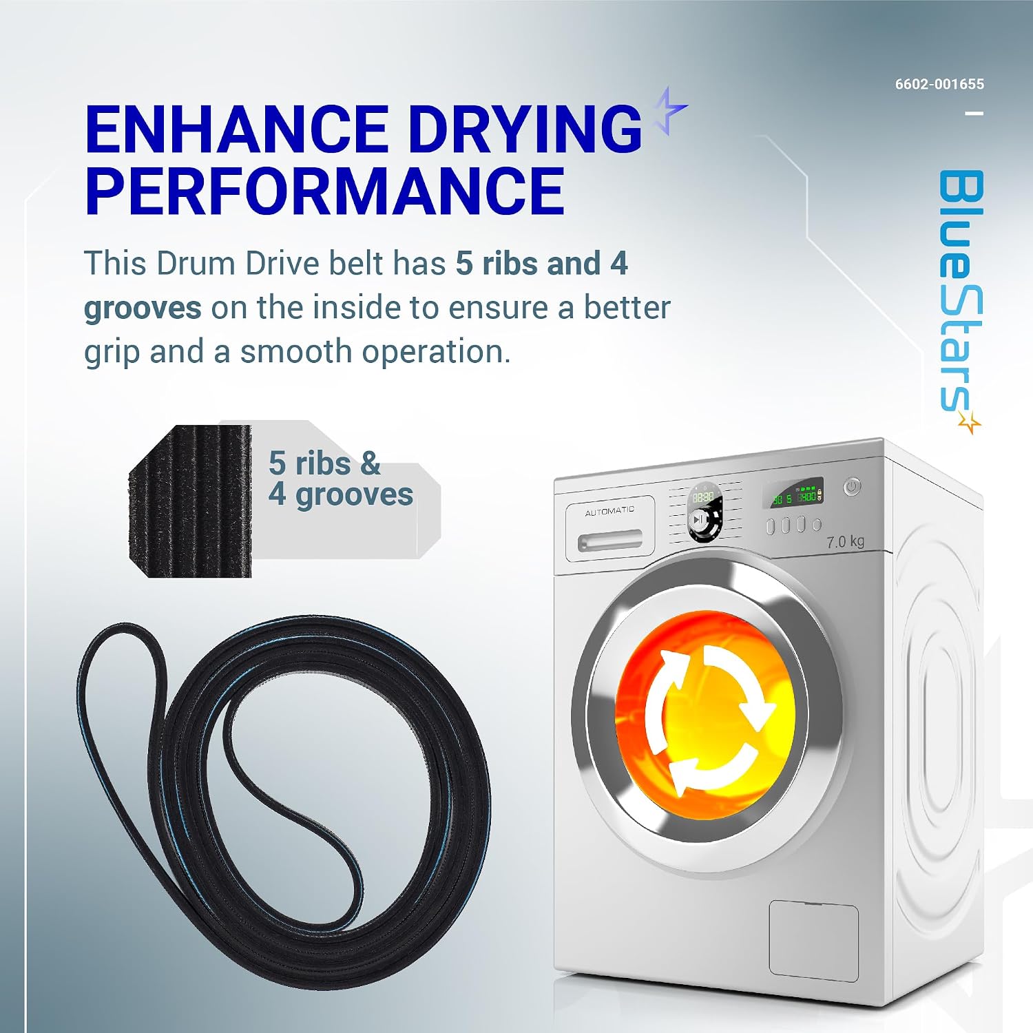 [UPGRADED Dual Ball Bearings] BlueStars 6602-001655/5ph2337 Drum Belt & DC93-00634A Dryer Idler Pulley with Sturdy Clip - Compatible with Samsung, Kenmore DV45H7000EW DV48H7400EW DV42H5000EW