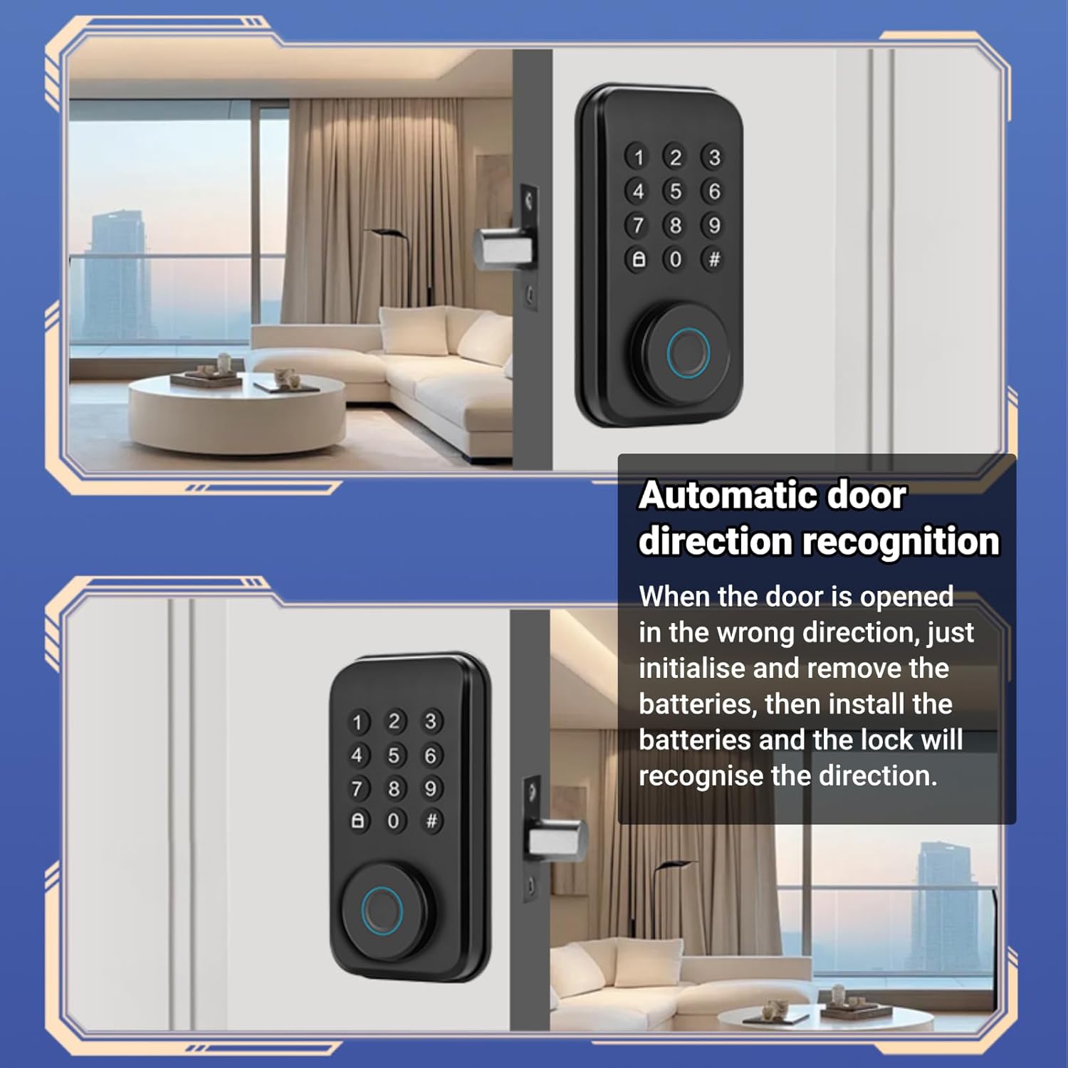 Smart Door Lock, 4 Ways-Fingerprint Password Key Tuya APP Control, Front Door Deadbolt for Doors 35-55mm Thick, keyless Entry Door Lock for Interior/Wooden Doors etc, Easy Installation(Pushbutton)