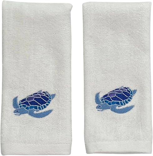 Miniatura 41 de Serafina Home Toallas de baño para dedos con tortugas: toallas de verano náuticas suaves y absorbentes para invitados con decoración de tortuga azul