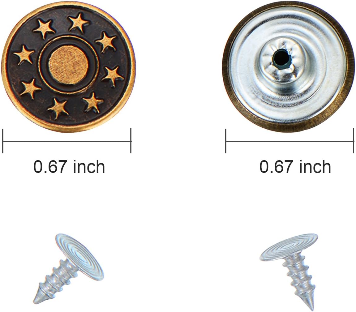 Hestya 40 Sets Jeans Buttons Metal Button Snap Buttons Replacement Kit with Rivets and Plastic Storage Box (Bronze)