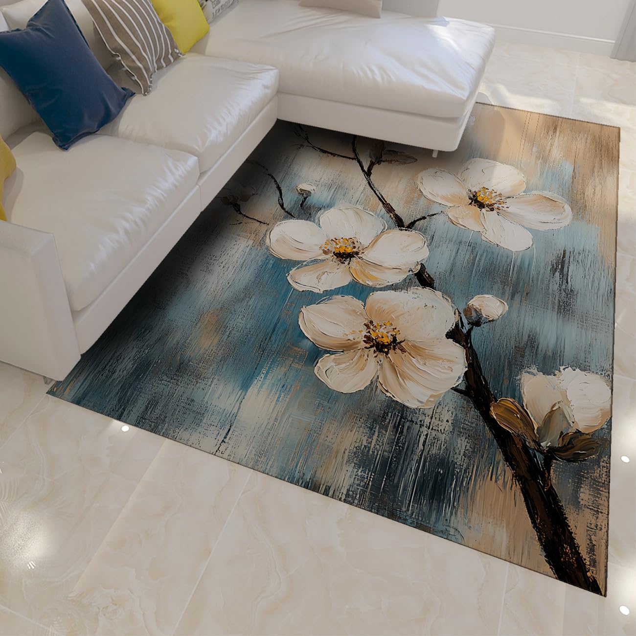 Tapis de chambre floral vintage 120x150cm facile à laver en machine