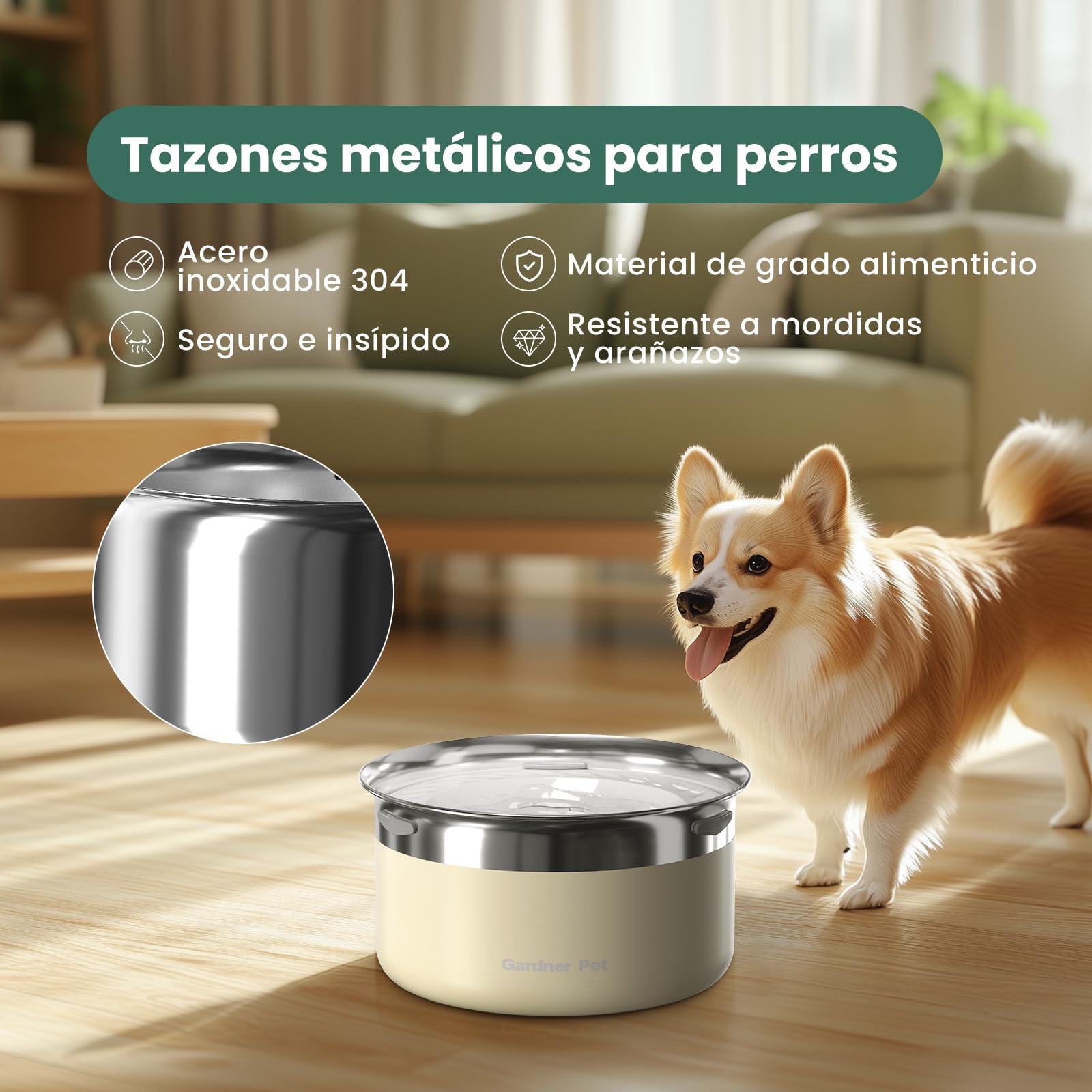 Gardner Pet Cuenco Agua Perro Antigoteo, 3,85L Cuenco para Perros de Acero Inoxidable a Prueba de Derrames, Antiatranque para Perros de Tamaño Grande, Adecuado para Interior y Exterior, Blanco