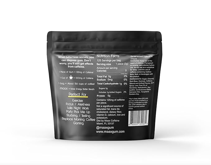 Maax Chicle Energético con Cafeína Sabor Tropical Mango - 125 Unidades miniatura 4