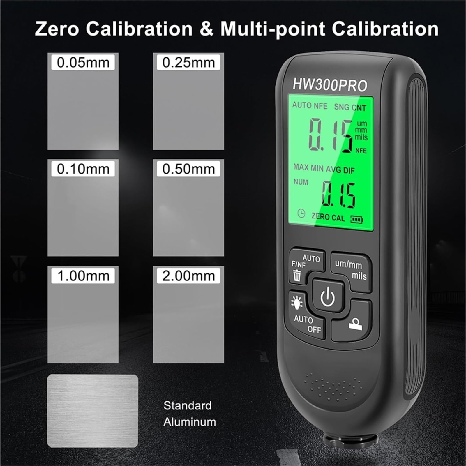 Miernik grubości Miernik Grubości Powłoki Lakierniczej Cyfrowy Samochodowy Automatyczny Tester Fe I NFe 0-2000UM HW300PRO(White)
