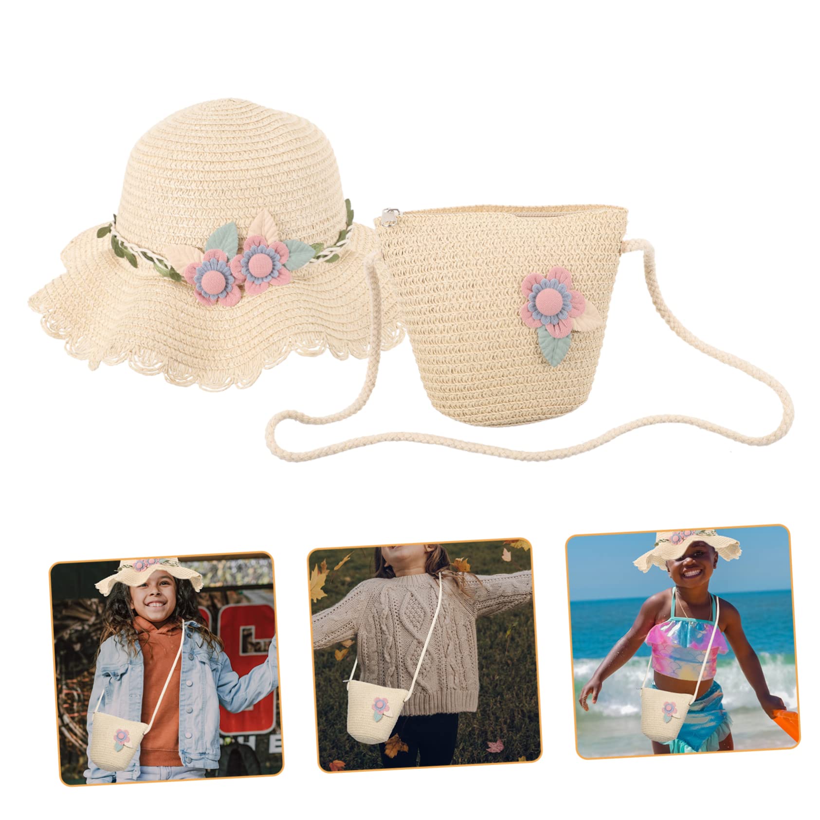 Strandhut Für Mädchen Stroh Kind Fischerhut Für Mädchen Sommermützen Mädchen Hut Babymützen Sonnenhut Cowgirl-Hut Kappe Tasche Sommer Strandhüte Bademütze Mädchen Hüte