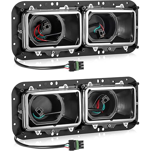 PARTSam Headlight Housing Base with H4 Plugs Wire Harnesses Stainless Steel Bezel Replacement for Kenworth T600 T800 W900, Peterbilt 379, Western Star 4900, Freightliner FLD Driver & Passenger Side