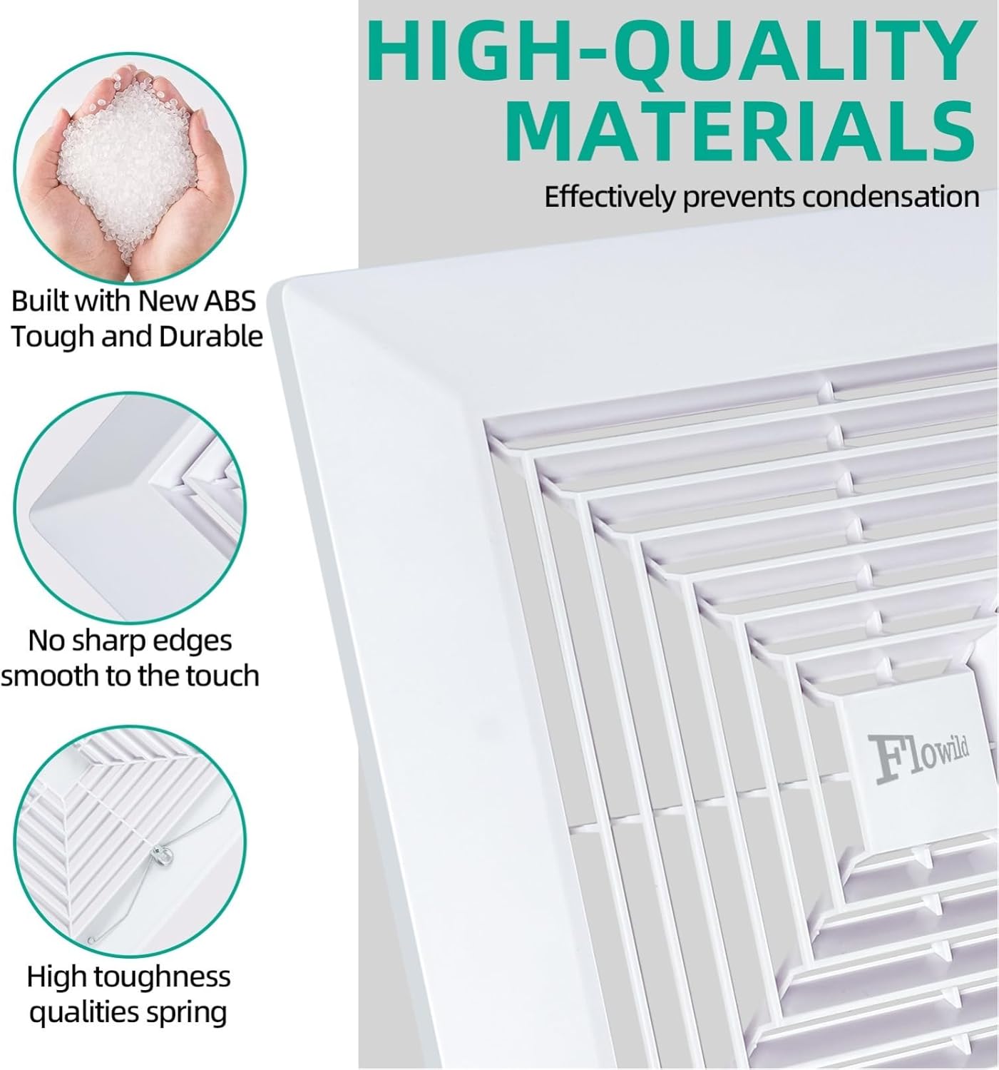 9x9 Bathroom Exhaust Fan Cover with Springs - Replacement Parts for Square Ceiling or Wall-Mount Exhaust Fan, Air Diverter, Ceiling Air Diffuser