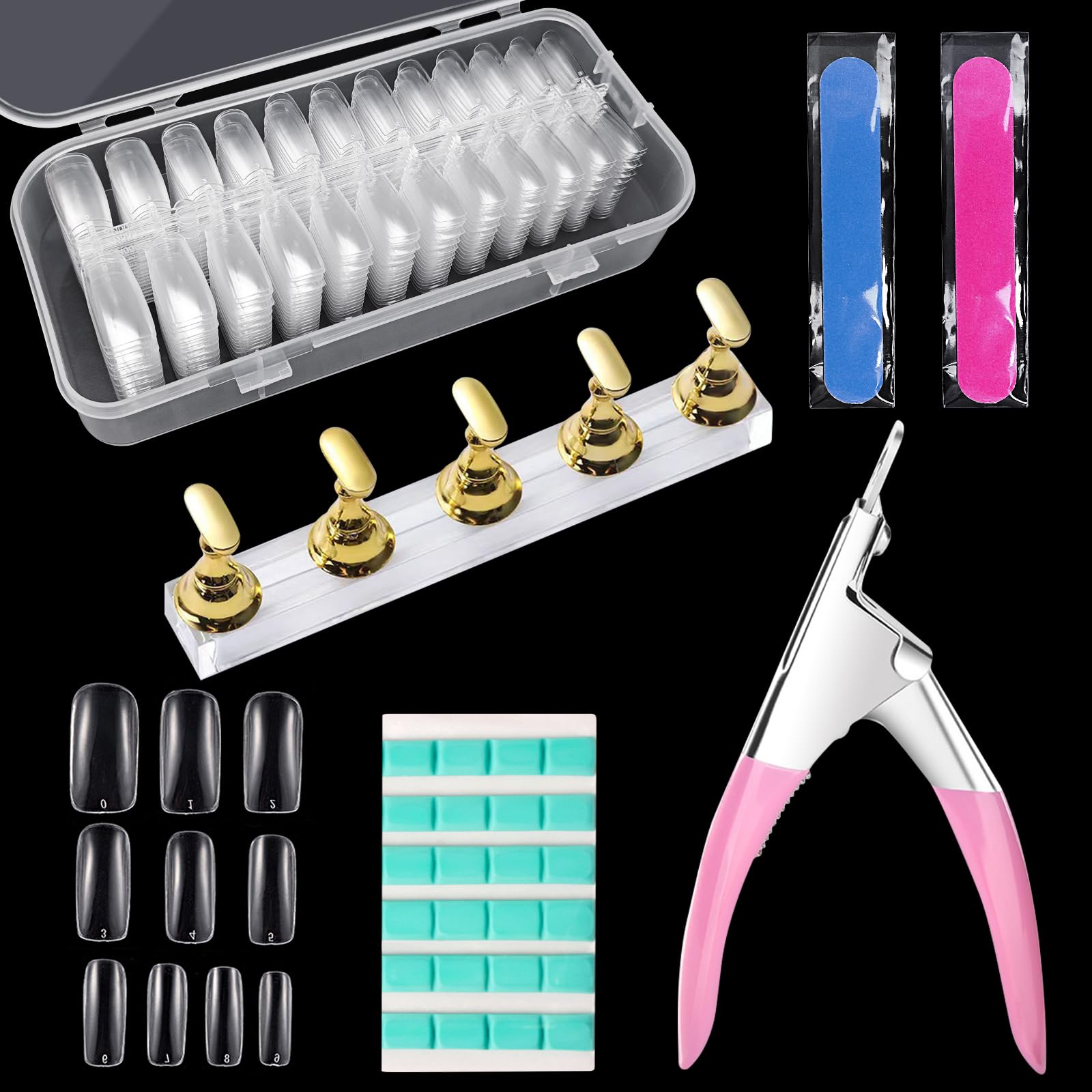 Clear acrylic nail tips 504 pcs French Half cover clear false nail tips with nail clippers nail files Nail Stand for Nail Art DIY