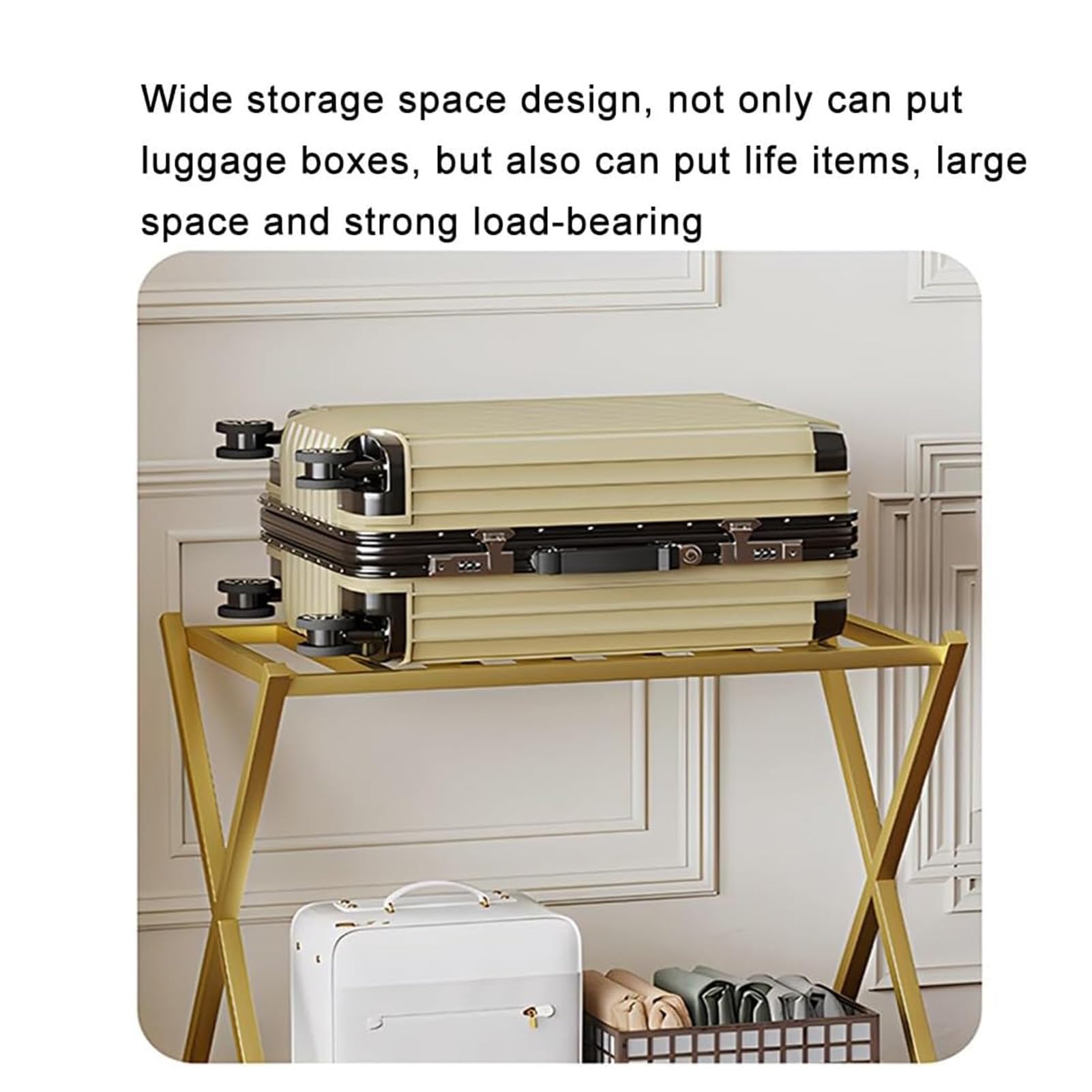 Portaequipajes plegable con estante de cincha resistente para hotel, habitación de invitados y almacenamiento de bolsas de viaje