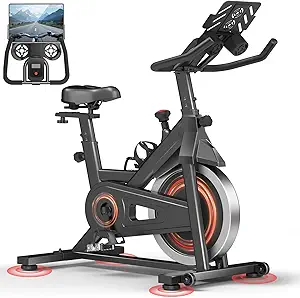 CURSOR FITNESS Exercise Bike, Stationary Bikes for Home, 300 LBS Capacity, Workout Bike with Silent Belt Drive, Indoor Cycling Bike with Extra Comfort Seat/IPad Mount/3 Bottle Holders