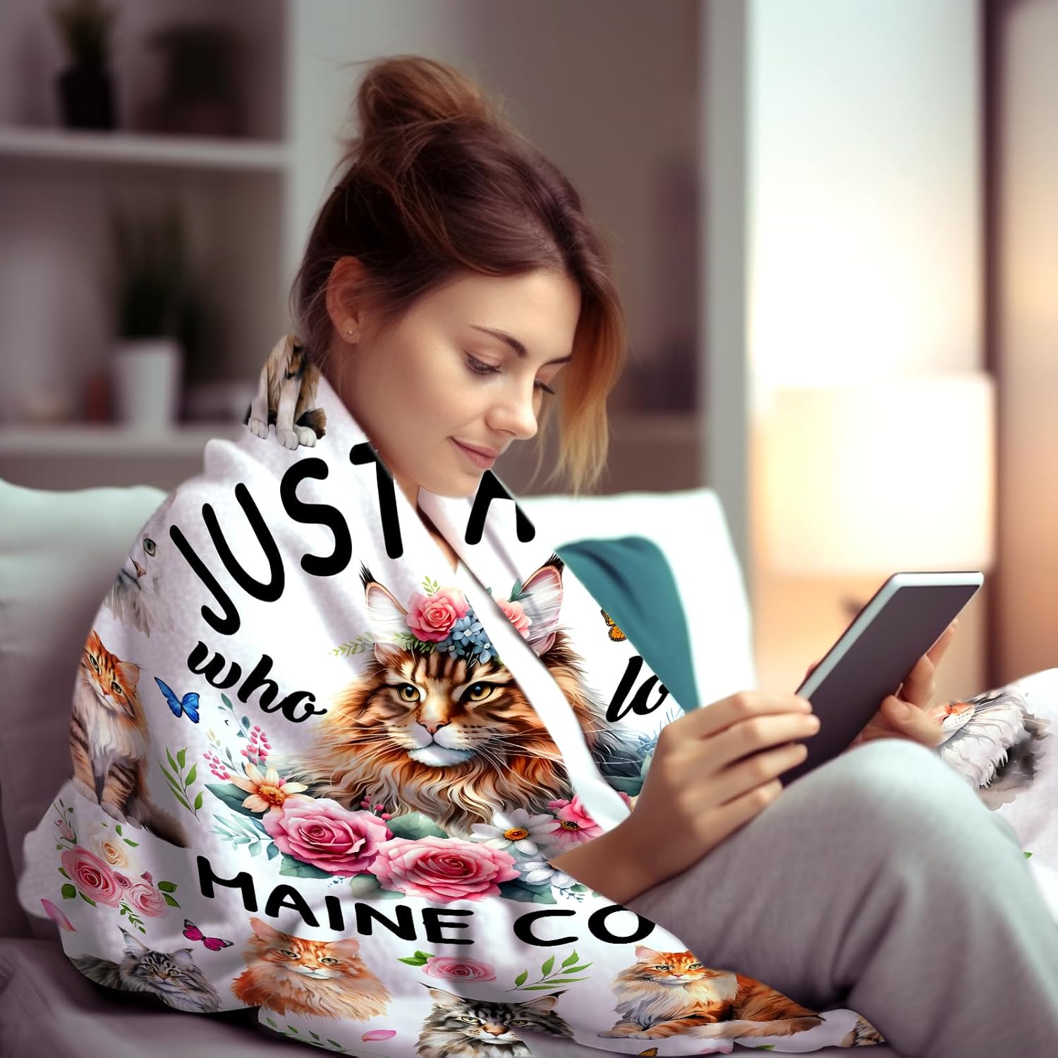 Cute Maine Coon Cat Blanket Gifts for Cat Lover Girls Women Kids Adults Soft Flannel Kitten Plush Maine Coon Throw Blankets for Birthday 60"X50"
