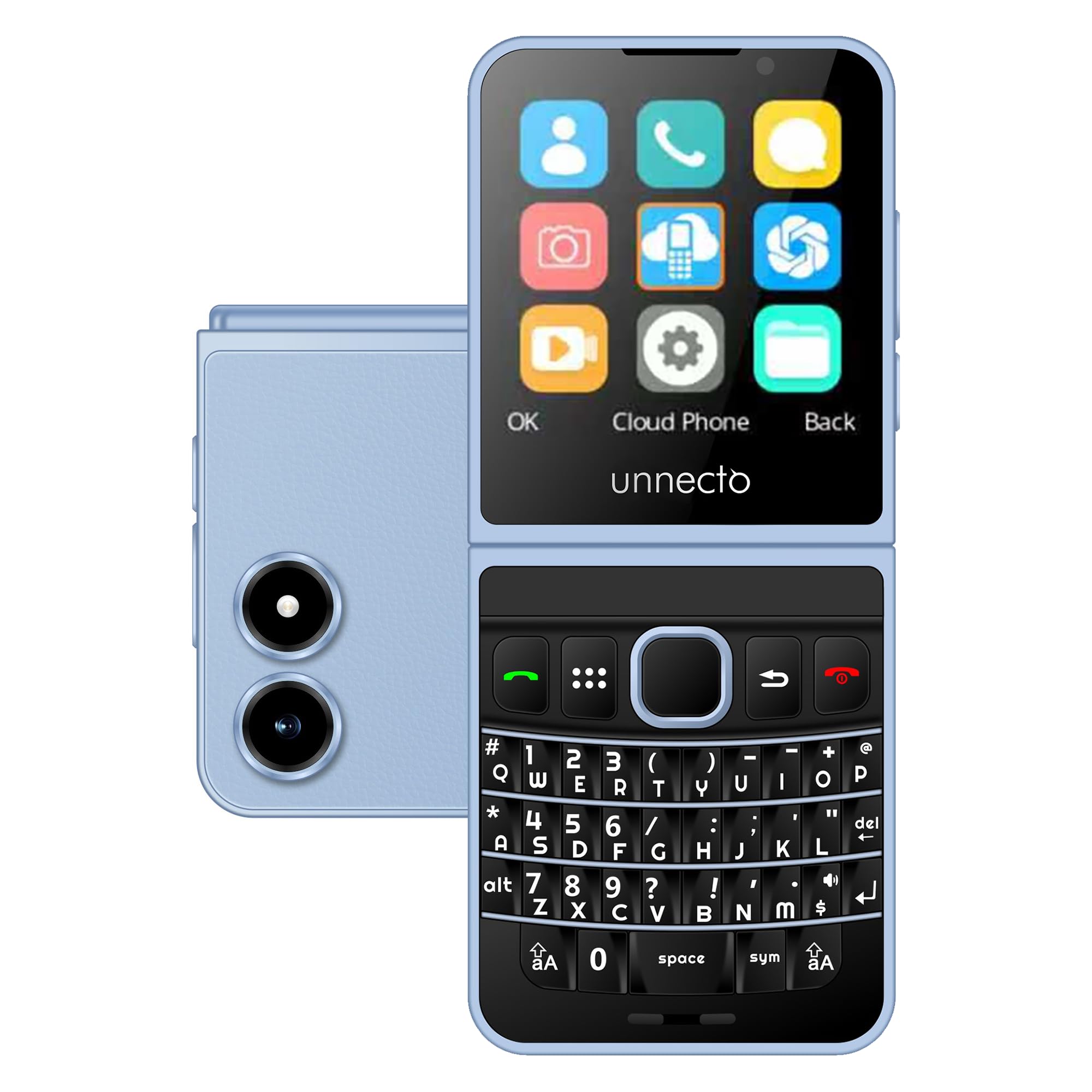 Snap | Dual SIM | 4G/LTE | Unlocked | QWERTY Keyboard | Flip Phone | Cloud OS | Sky Blue