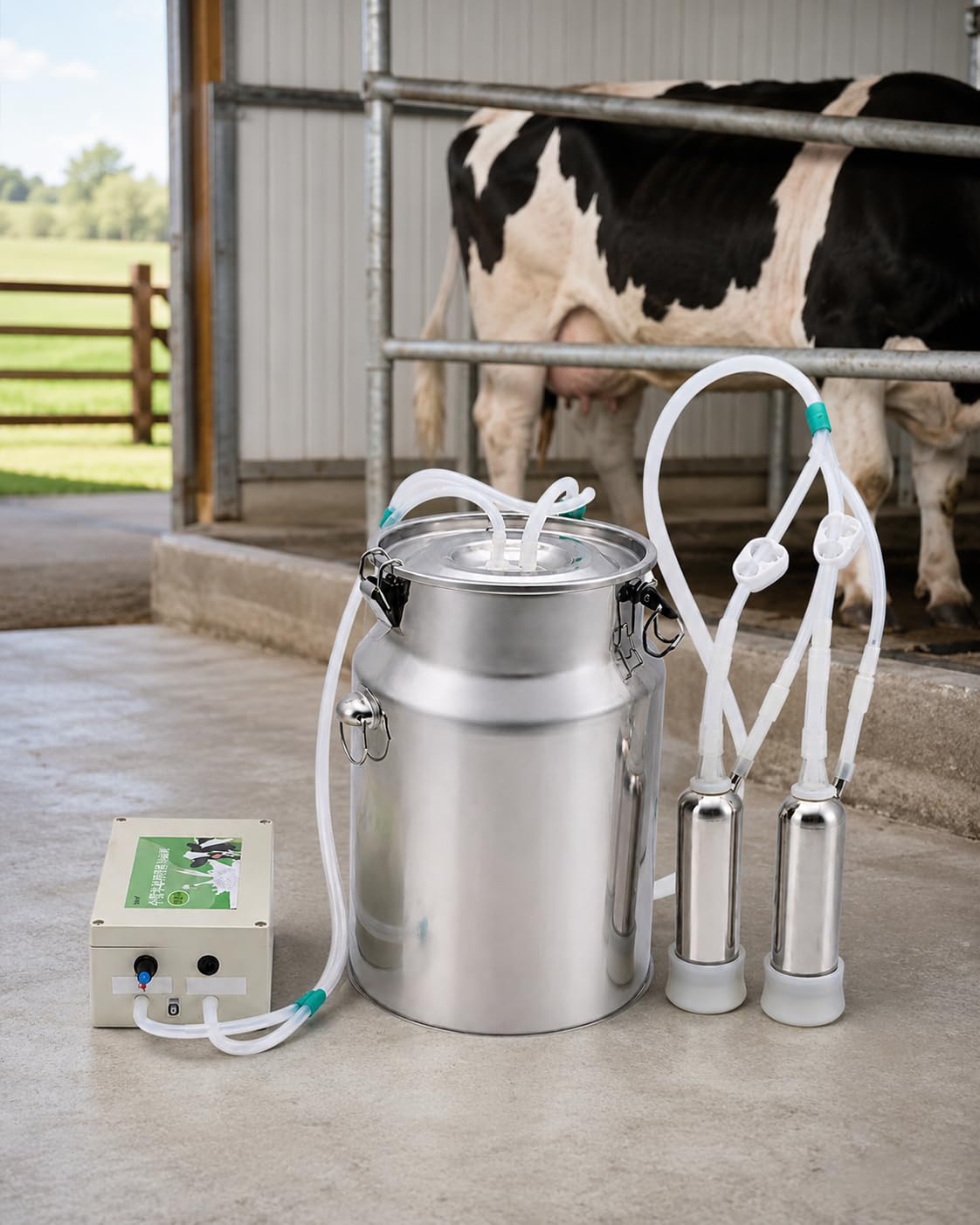 Mungitrice Elettrica per Mucche e Pecore, Mungitrice 10L-cattle | Aspirazione Pulsata, Arresto Automatico a Pieno, Tubo da 86,2 in, Secchio Latte Inox 5L/10L
