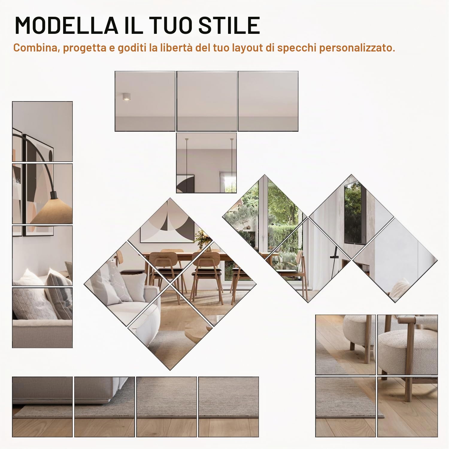 VASUHOME Piastrelle a specchio da parete in vetro a figura intera, 30,5 x 30,5 cm, 12 pezzi, specchi da palestra ad alta definizione, per casa, palestra, specchio lungo per camera da letto, soggiorno,