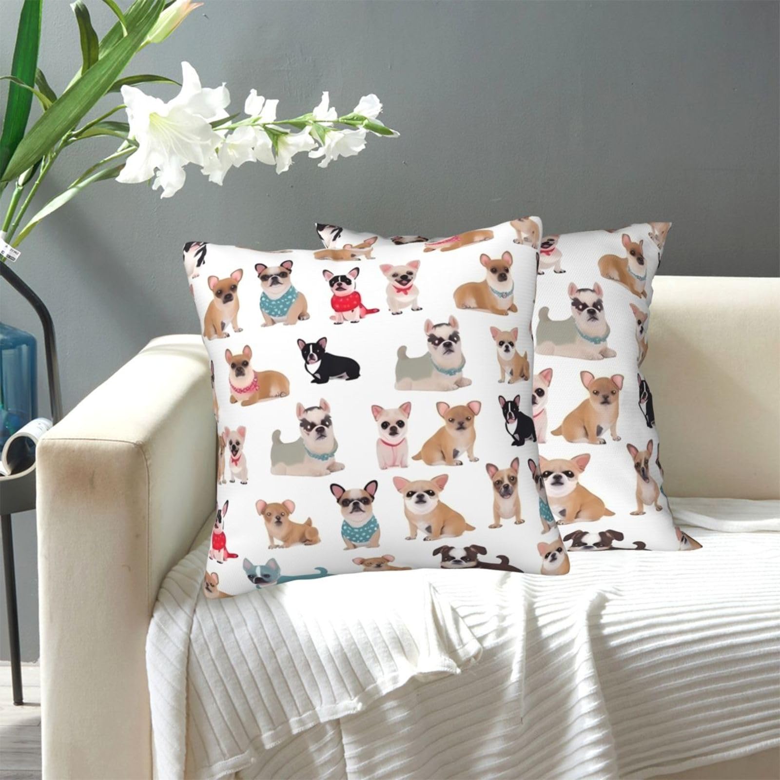 FekiLoot Decorative Throw Pillow Covers Modern Farmhouse Pillowcase Double Sided Cozy Cushion Cover for Sofa Couch Bed 16"X16" Cute Chihuahua Pug Pattern