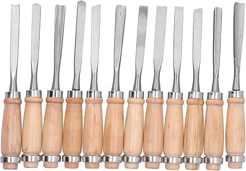 Walfront 12 cinceles de torneado de madera, herramientas de separación de ranuras de madera, accesorios de tallado de carpintería, 8 pulgadas