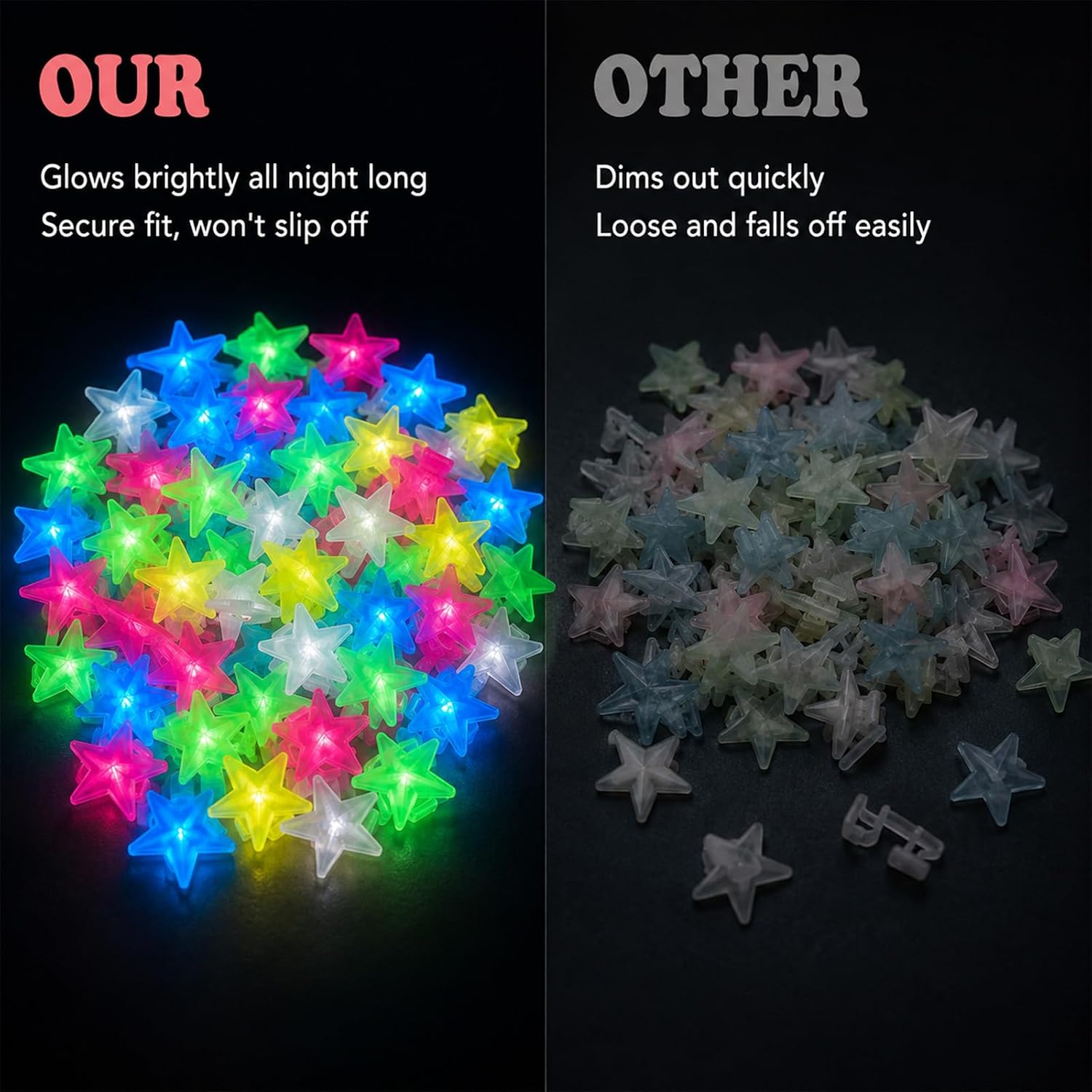 Bike Spoke Beads Glow in The Dark Star Wheel Nipples 216 Pcs