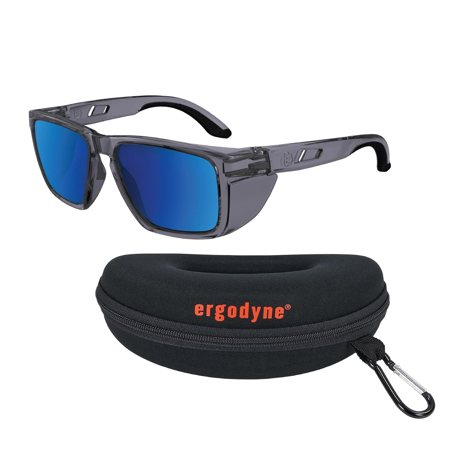 Ergodyne Skullerz SIXTEN Safety Sunglasses with Side Shields, Anti Fog, Anti Scratch Polarized Mirrored Lenses, ANSI z87.1 with Protective Zippered Hard Shell Eyewear Case
