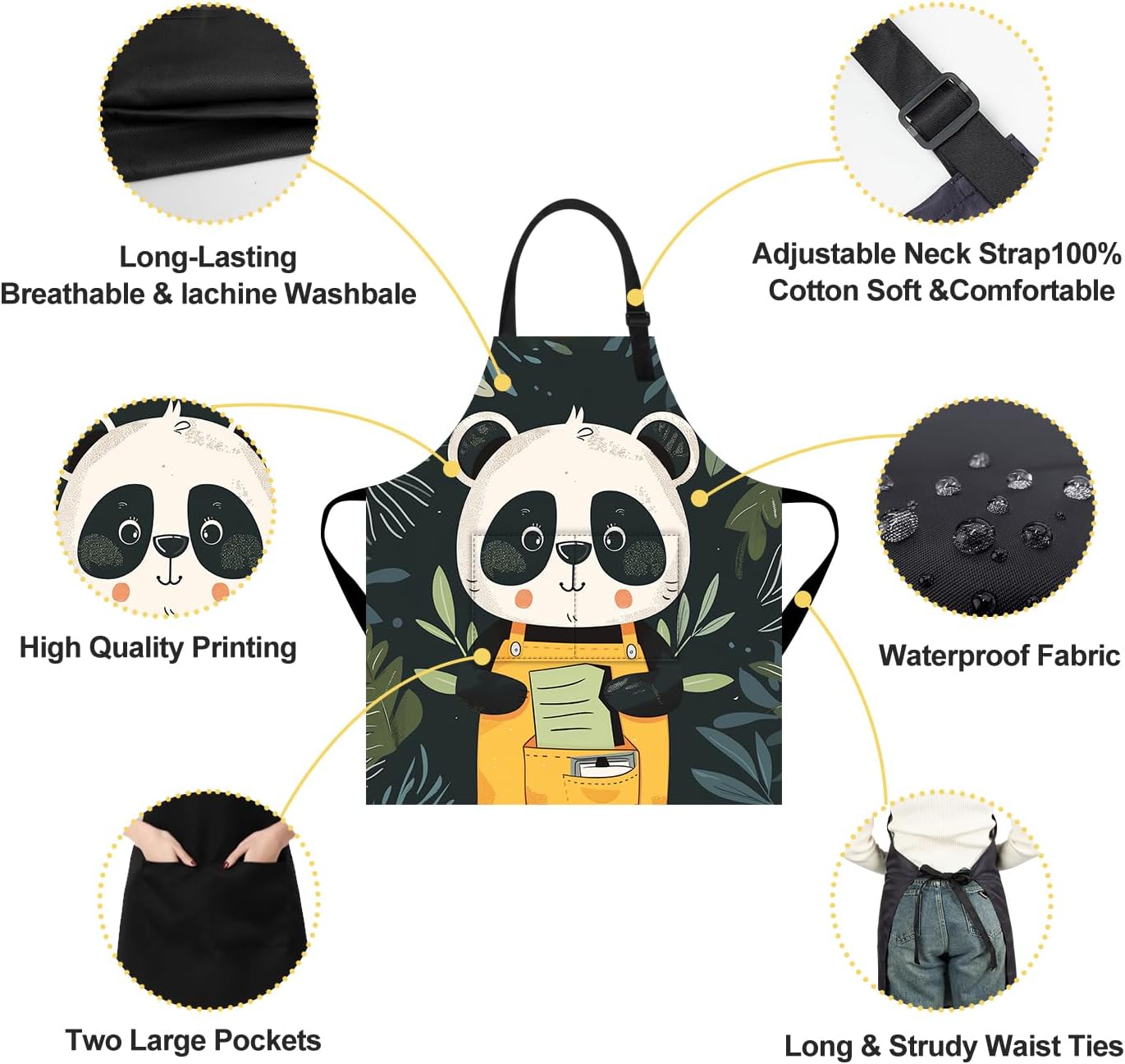 ANNA QUEEN Funny Apron with Pocket for Women Men, Adjustable Kitchen Cooking for BBQ Baking with Cute Animal Flower