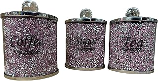 Juego de 3 tarros de almacenamiento para té, café y azúcar, color rosa, 11 cm, colección única, latas de cocina