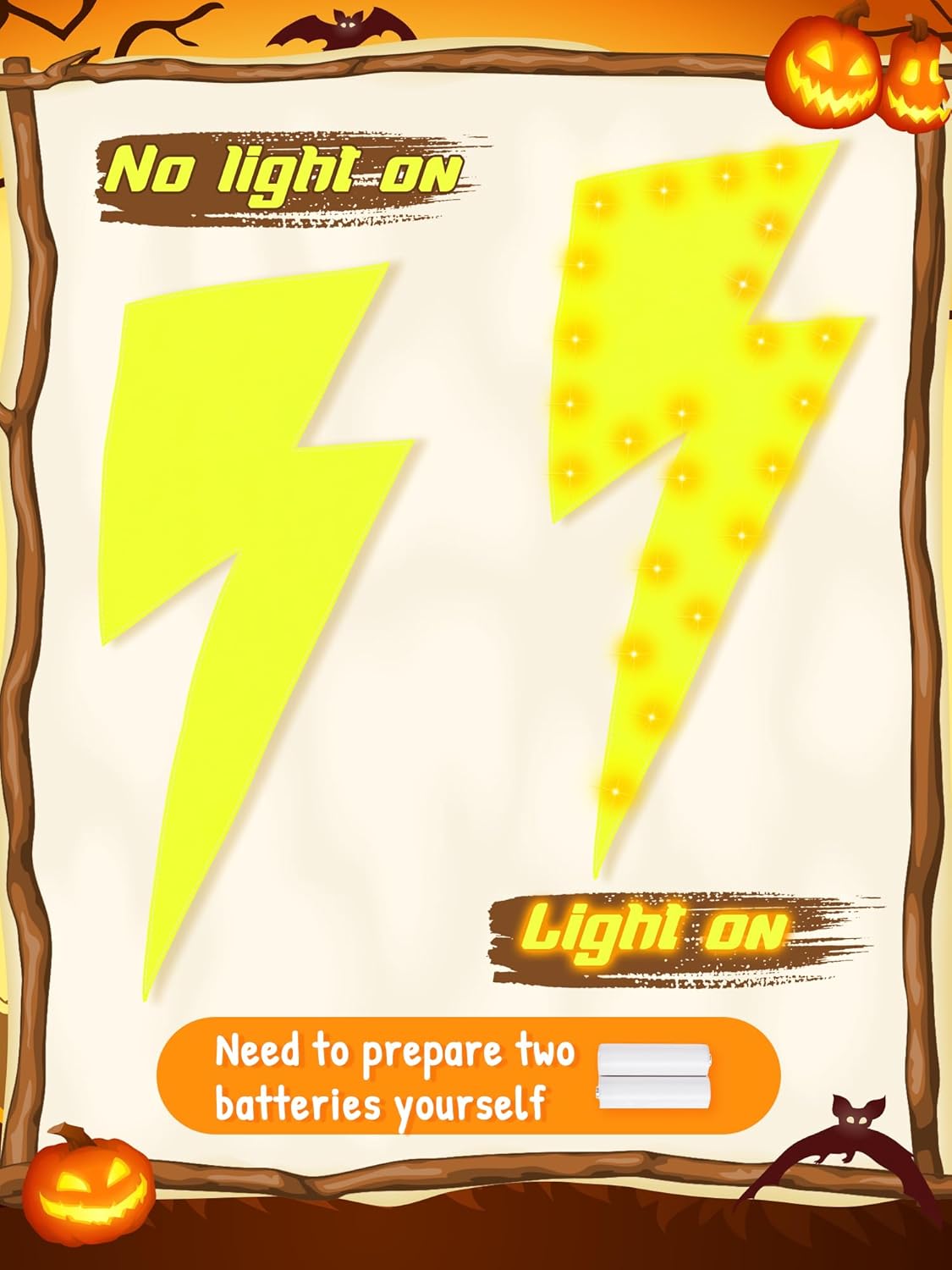 Mepase Halloween Lightning Storm Costume LED Light 24 x 12 Inches Weather Themed Flash Thunder Costume Battery Operated Yellow Lightning for Adults Cosplay Dress up - Image 3