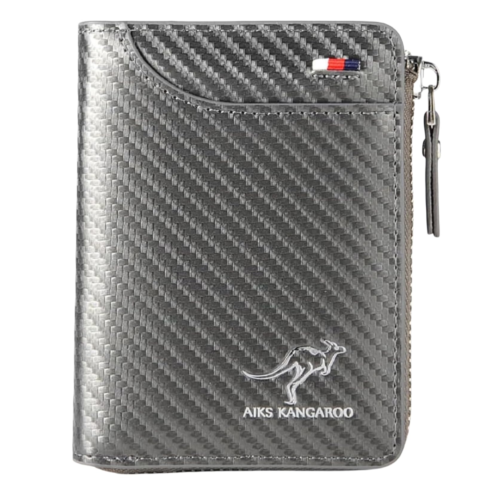 Mens RFID Blocking Leather Wallet Credit Card ID Holder Zipper Purse Waterproof, Aiks Kangaroo Wallets, Large Capacity (Fiber Gray)