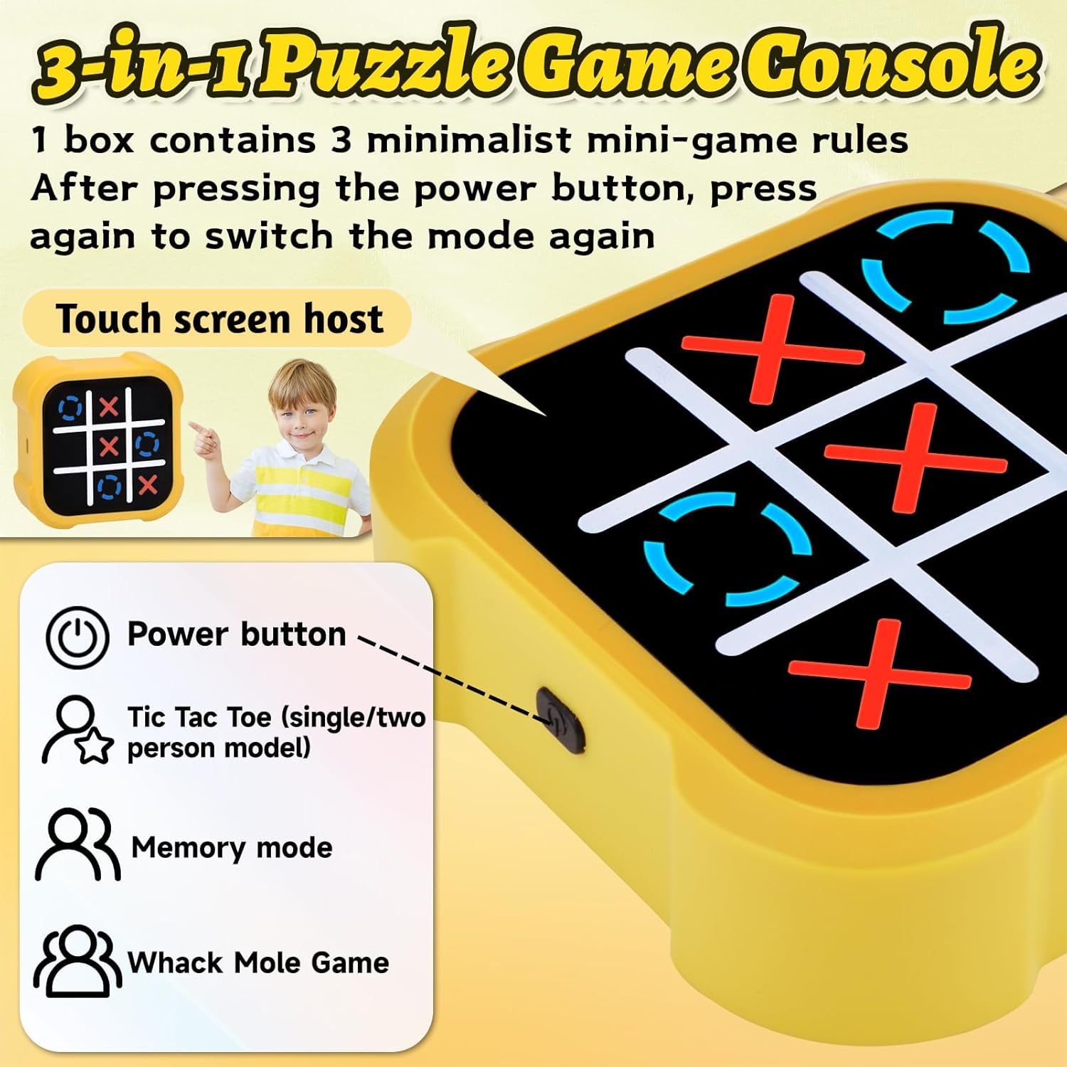 Tic-Tac-Toe Bolt Game, 4-in-1 Handheld Puzzle Games Console, Electronic Tic-Tac-Toe Game for Educational and Memory Growth, Portable Travel Games for Car Ride, Board Games for Kids and Adults