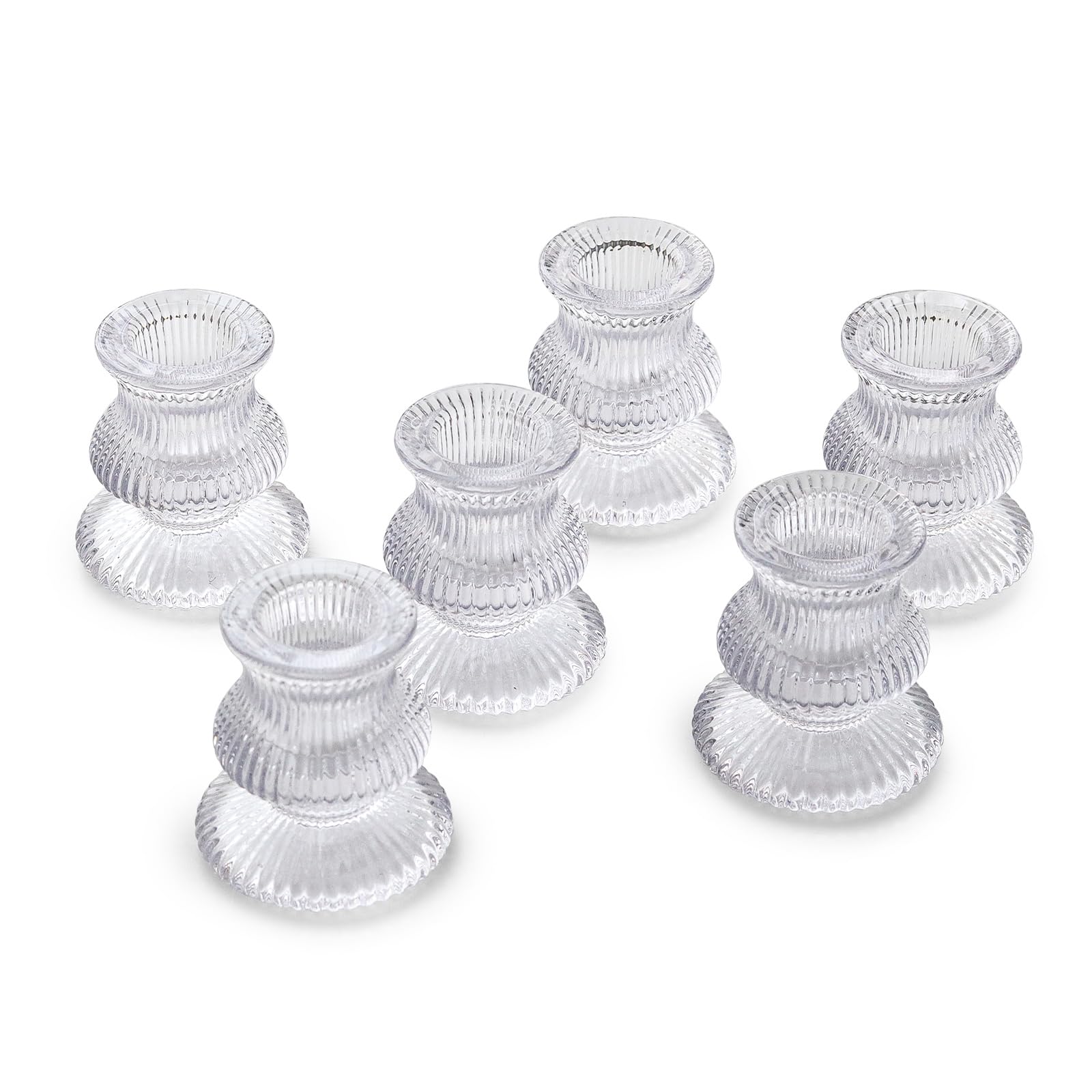 Ribbed Glass Candlestick Holders 6PCS Clear Vintage Taper Candle Holders