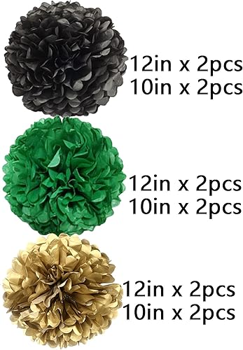 Miniatura 2 de We Moment Pompones de papel negro, verde oscuro y dorado para decoración de bodas, fiestas de cumpleaños, decoración de techo, flores de papel
