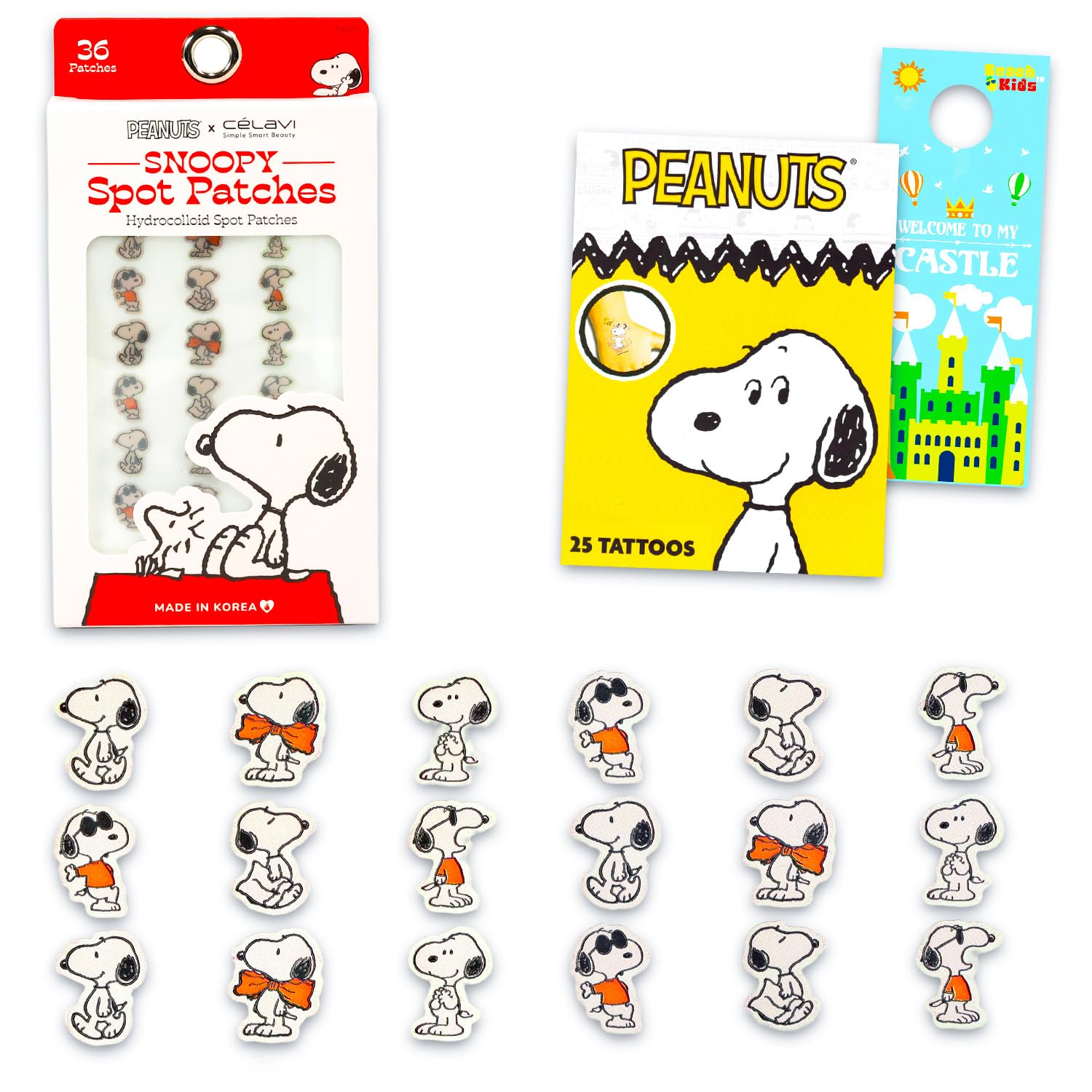 Peanuts Pimple Patches Pack - Bundle with 32 Snoopy Shaped Hydrocolloid Blemish Patches Made in Korea to Conceal and Heal Acne Spots | Peanuts Skin Care Set
