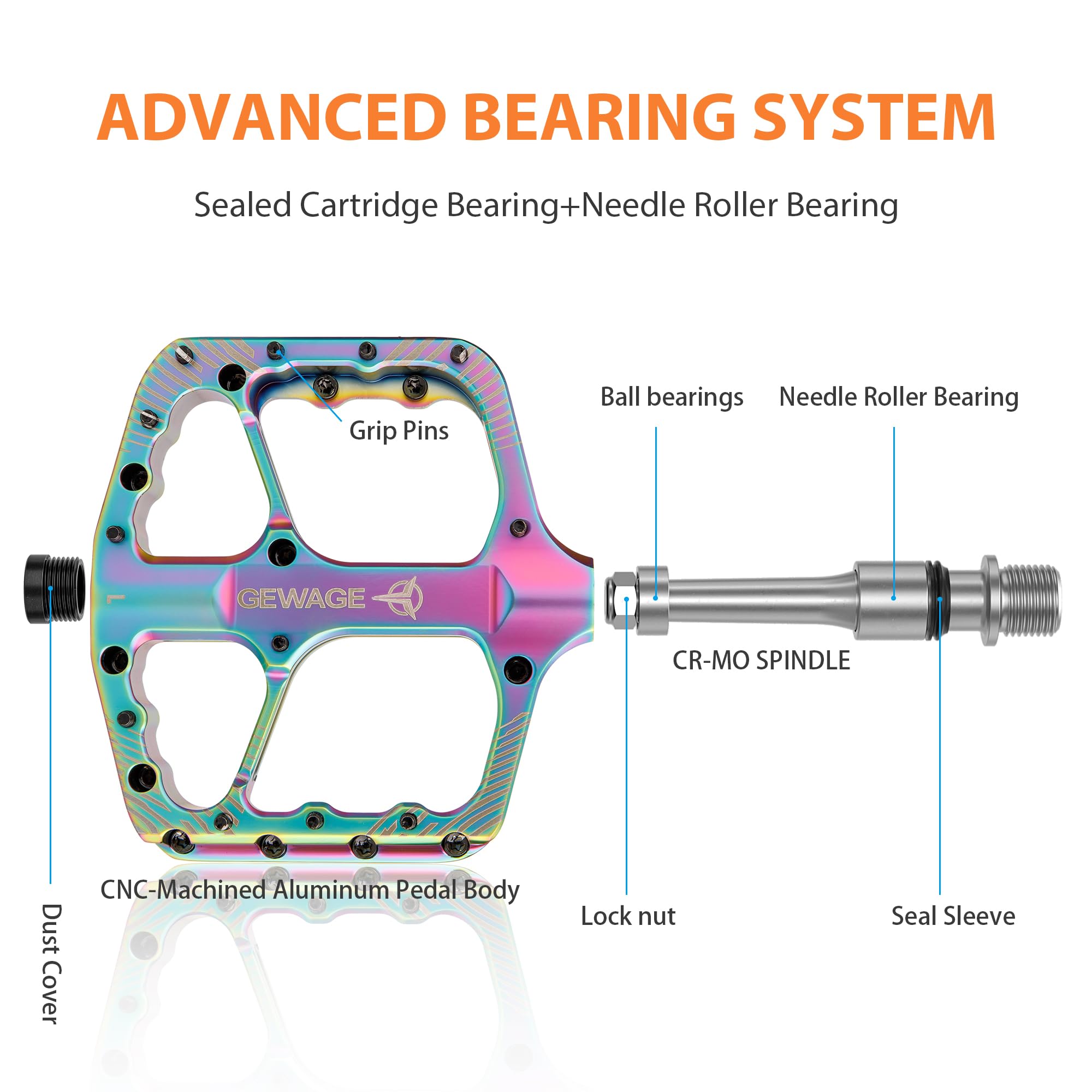 GEWAGE Set de Pedales MTB - Pedales de Bicicleta CNC de Aluminio, rodamiento de Bolas & Sistema de Sellado para Mountain Bike, Gravel, Trekking – Ideal para Downhill & Trail