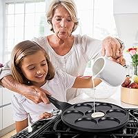 Vista 7 de Sartén antiadherente para hotcakes con diseño de parrilla de 7 moldes, mini fabricante de hotcakes con revestimiento libre de PFOA - Negro