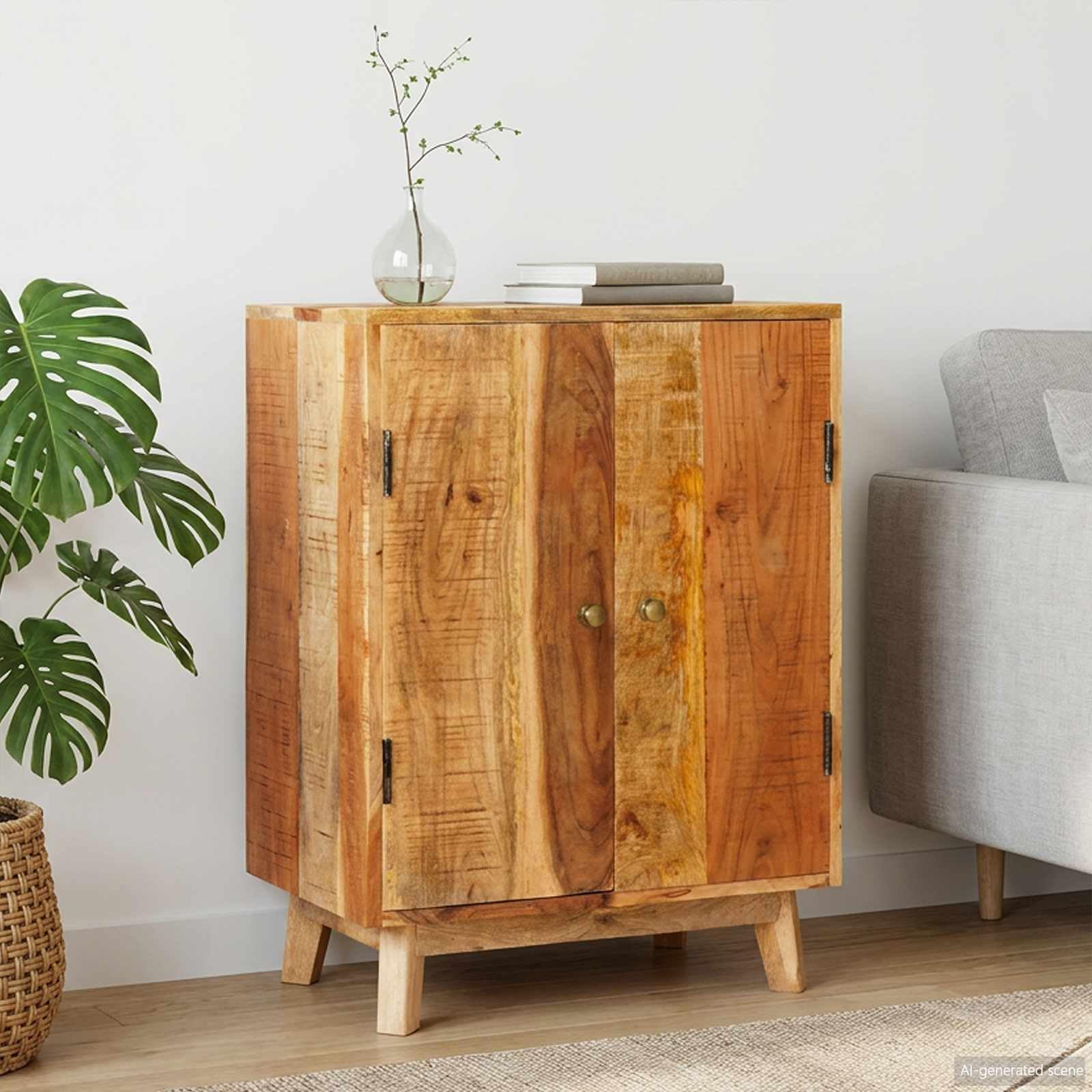 Armadietto in legno massiccio di mango, marrone, 55 x 35 x 75 cm
