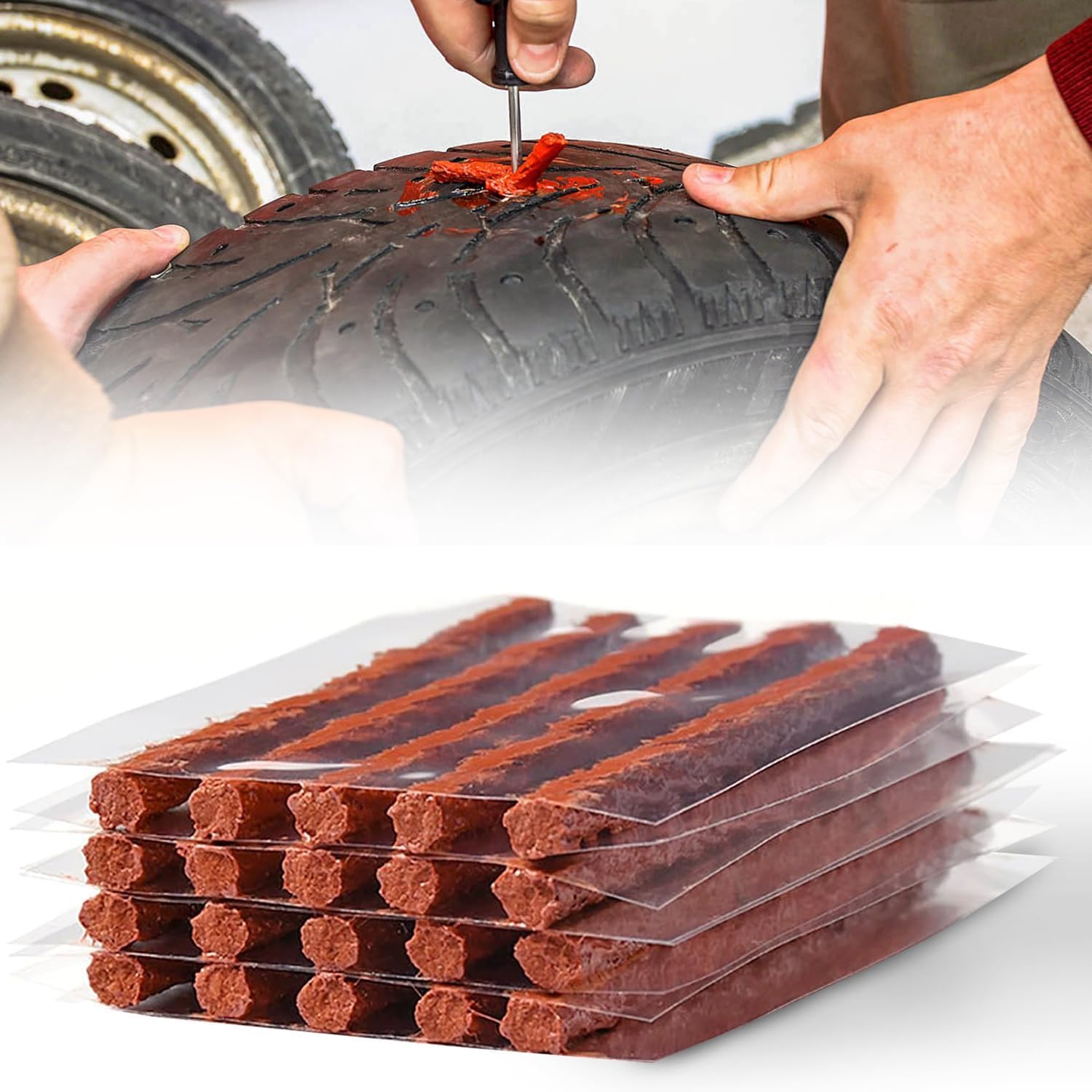 Lonimia Pack of 20 Tyre Repair Kit Car Sealant, Tyre Repair Strips, Tyre Repair Strings Car, Tyre Repair Kit, Car Tyre Repair Kit, Tyre Repair Kit for Cars, Bicycles (Brown)