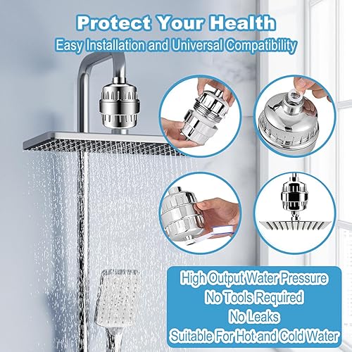 Miniatura 4 de Filtro de ducha, filtro de cabezal de ducha de 25 etapas para agua dura, filtros avanzados de cabezal de ducha, con 3 cartuchos de filtro, para