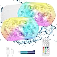 Vista 9 de Luces de piscina (paquete de 4), luces LED sumergibles recargables, IP68, impermeable, 16 colores, luz flotante magnética con control remoto