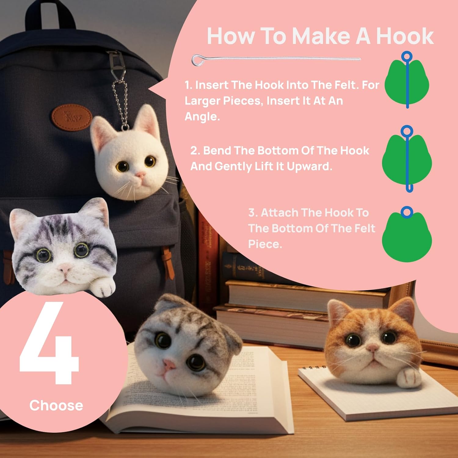 MeowPick Needle Felting Kit for Beginners - DIY Realistic Cat Head Craft Set with Video Tutorials - Complete Wool Felt Supplies for Kids & Adults - Great Gift for Cat Lovers(Ginger)