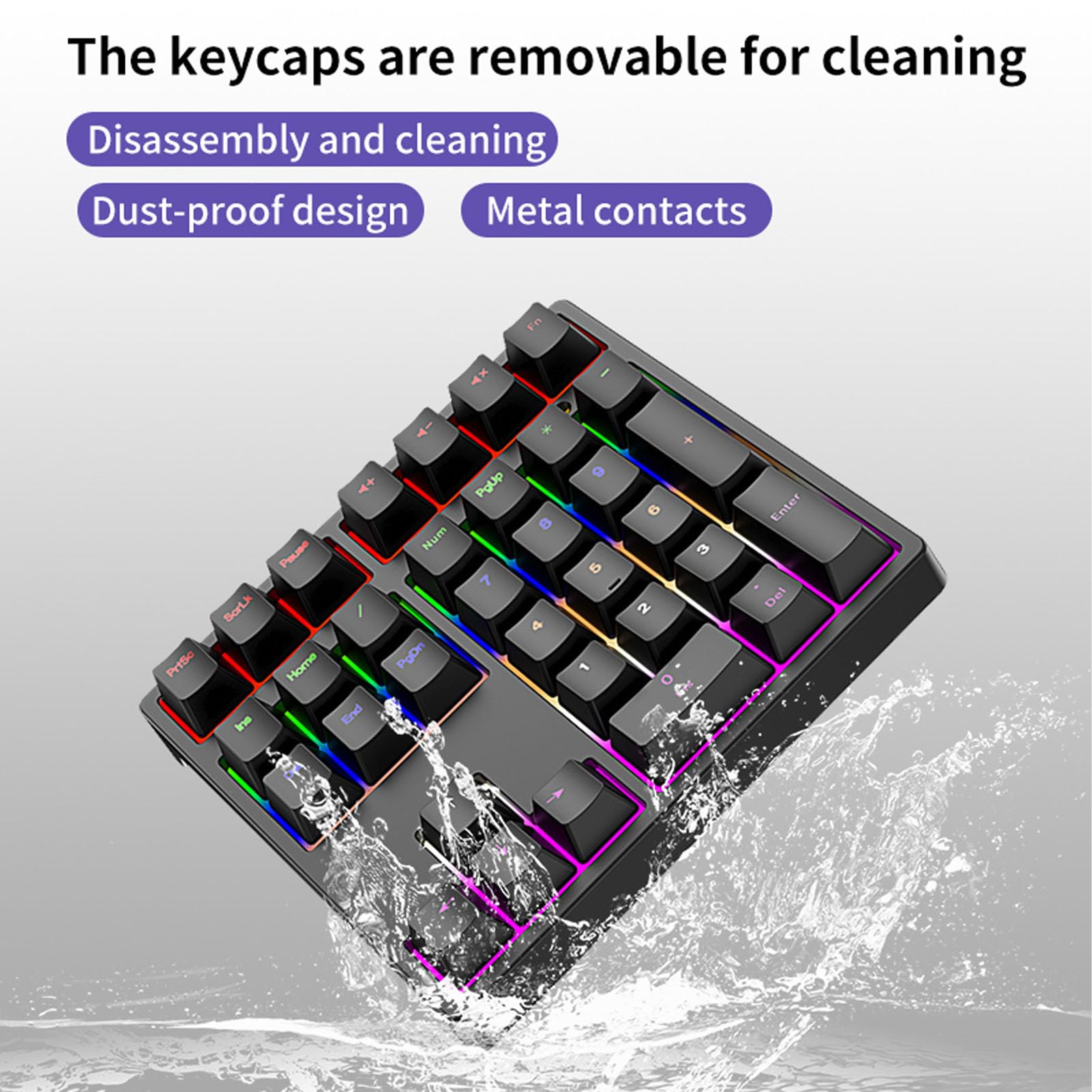 Zunate Mechaniczna Klawiatura Numeryczna, 34 Klawisze Przewodowa Klawiatura Numeryczna USB C, Podświetlany RGB, Niebieskie Przełączniki, Zewnętrzna do Laptopa (BLACK)