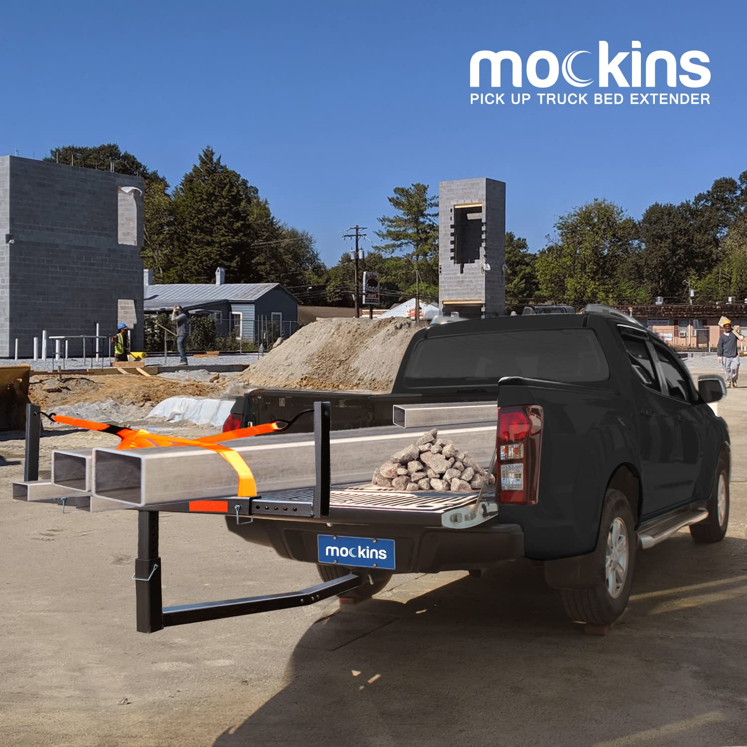 Mockins 2in1 Design 750lb Cap. Truck Bed Extender Hitch Mount & Ratchet Straps Heavy Duty
