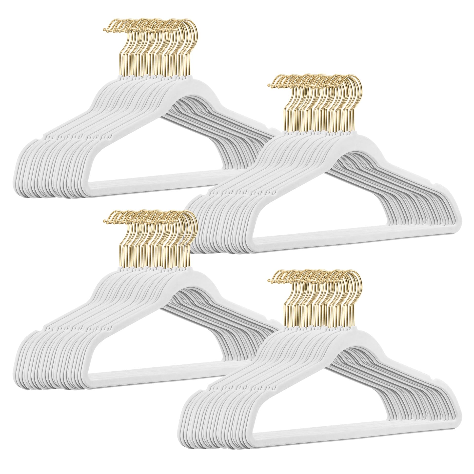 200 Stück hochwertige Samt Kleiderbügel in der Farbe Weiß mit Gold Look Haken/Anti-Rutsch/von StickandShine