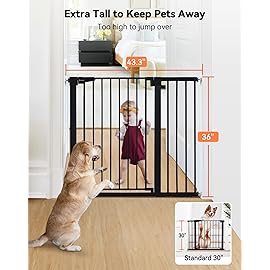 COMOMY 36 Extra Tall Baby Gate for Stairs Doorways, Fits Openings 29.5 to 43.3 Wide, Auto Close Sturdy Safety Dog Gate for House, Pressure Mounted Easy Walk Through Pet Gate with Door, Black