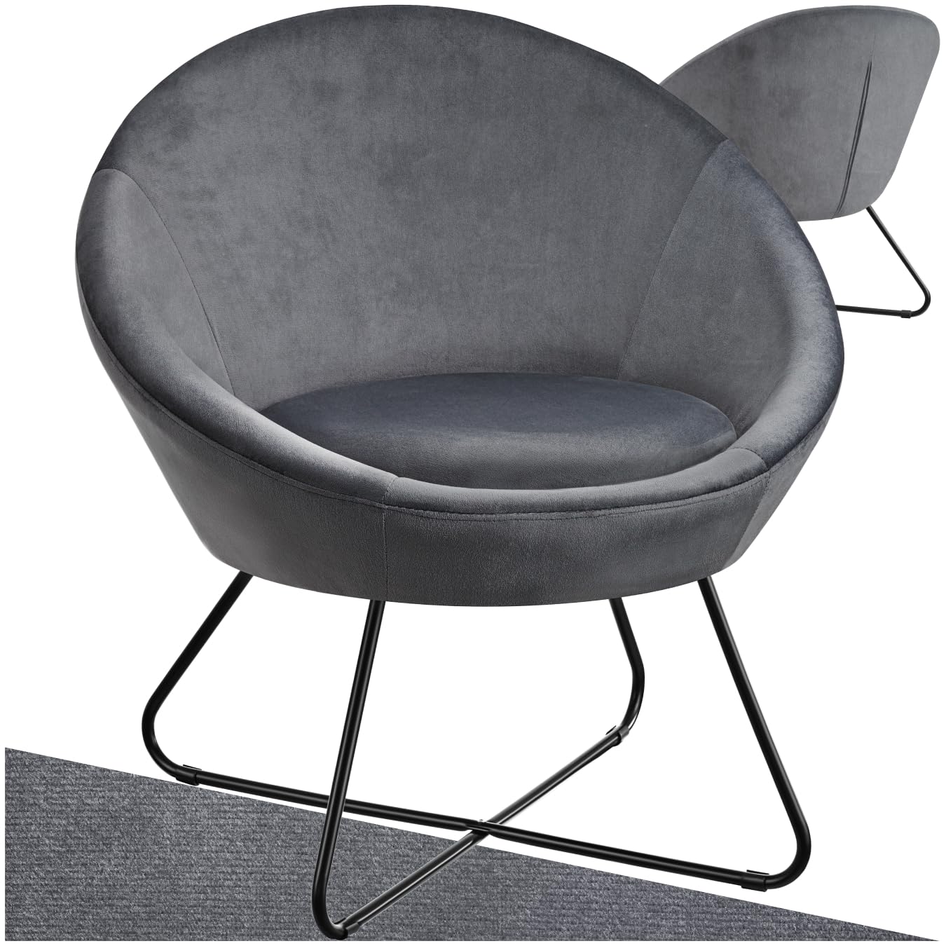 tectake® runder Samt Sessel, Cocktailsessel, Lesesessel mit durchgängiger Rückenlehne, Sessel Wohnzimmer, Polsterstuhl skandinavisch, Relaxsessel, Loungesessel, Esszimmermöbel - Samtoptik anthrazit