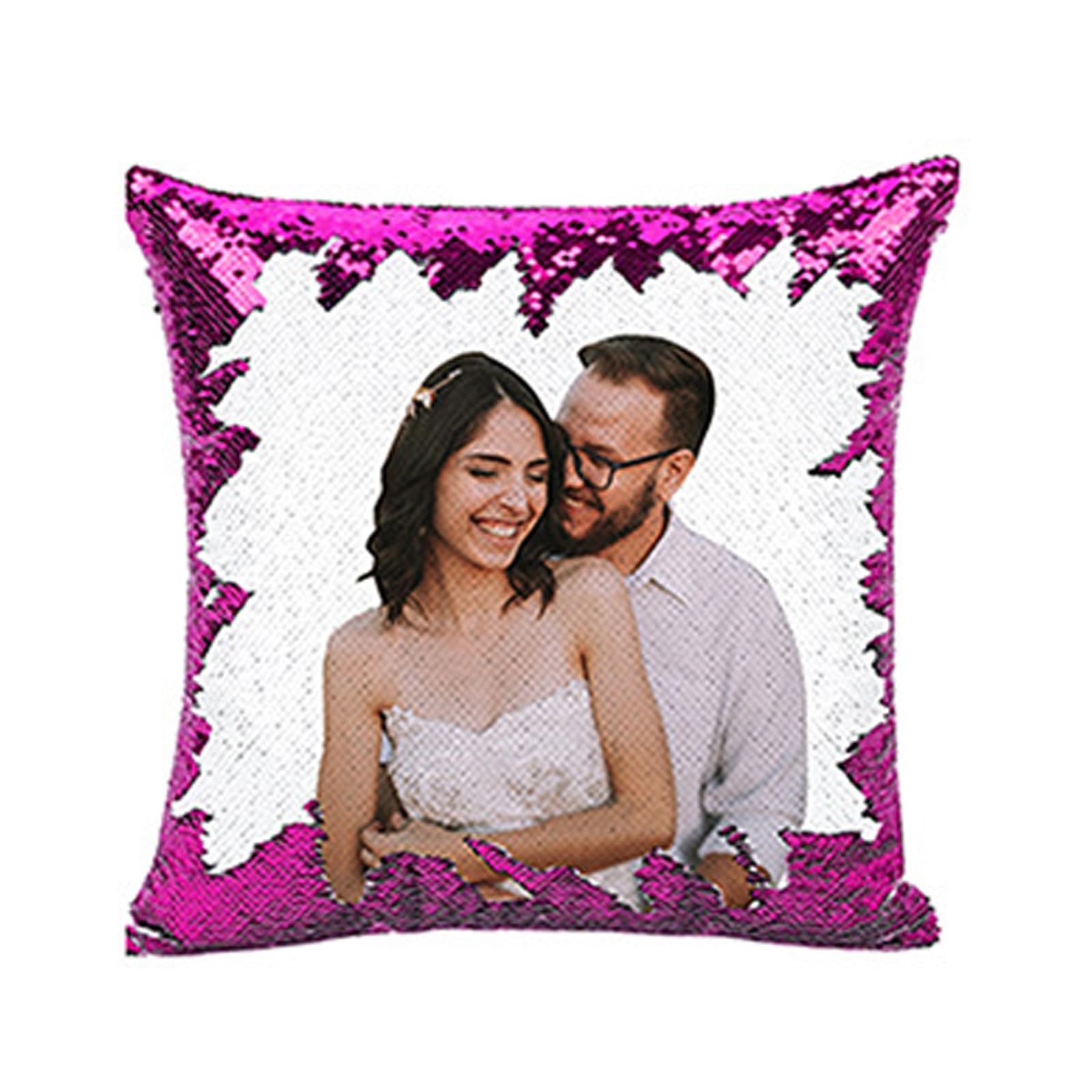 Personalized Picture Magic Reversible Custom Throw Pillowcase, Custom Photo Sequin Pillow Cases, Magic Throw Pillowcase Home Decor Gift (Sequins + Sequins,Rose Red)