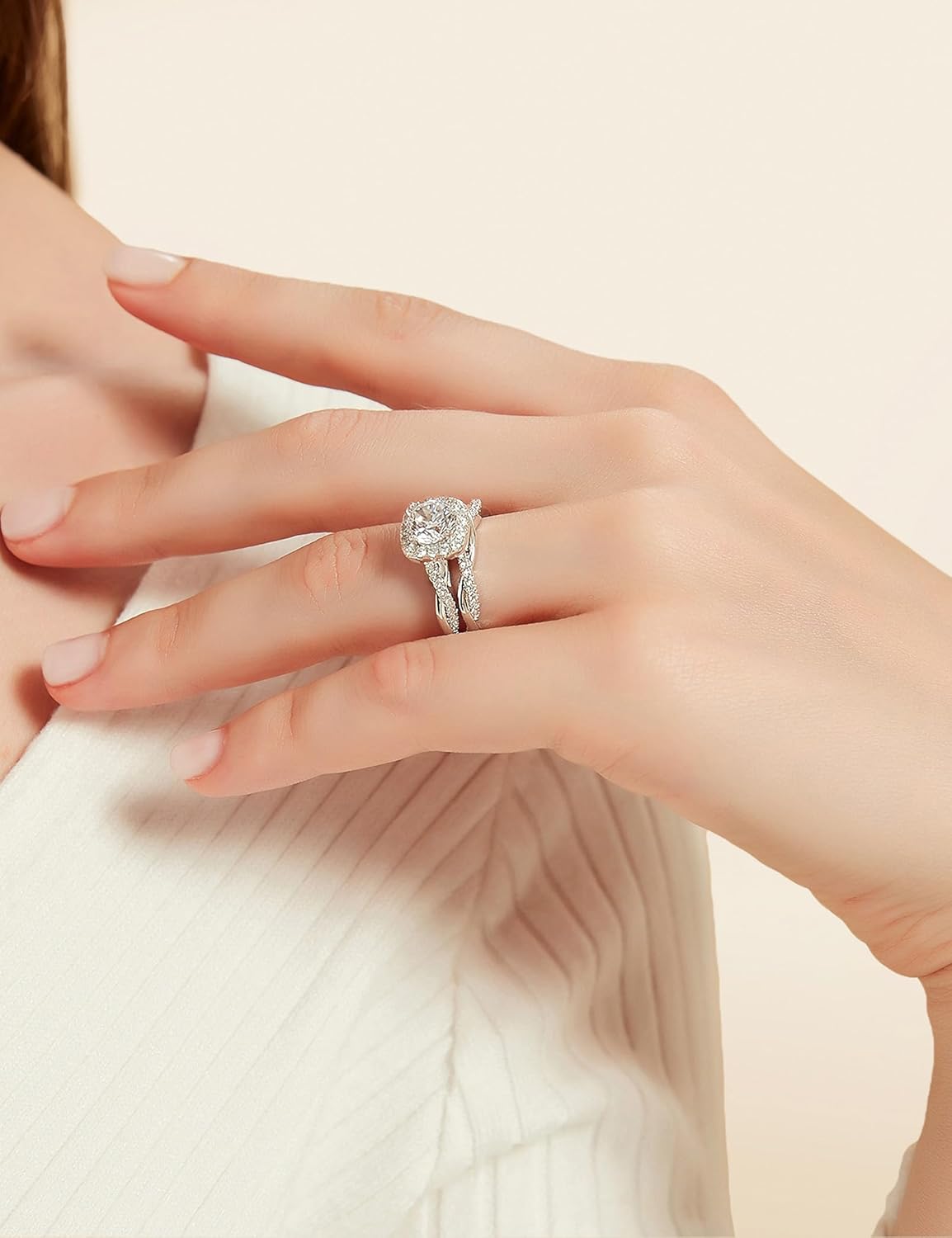 Mameloly 1.2ct Wedding Band for Women Bridal Rings Sets Round Cut Cubic Zirconia Halo CZ Engagement Rings Twisting Infinity Pave Set Size 4-12 - Image 4