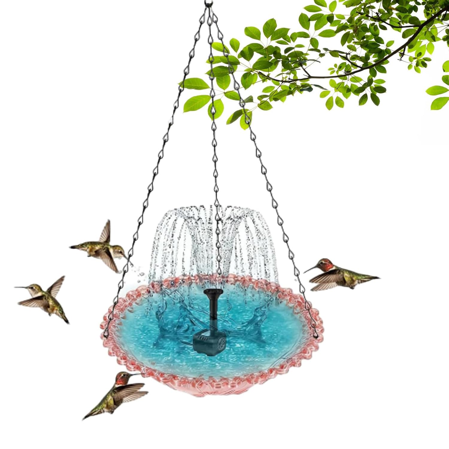Hanging Solar Bird Bath Fountain, Outdoor Hanging Bird Bath with Solar Fountain, Hanging Humming Birds Baths Fountains, Decorative Bird Bath Fountain for Garden Yard Patio (pink-Single)