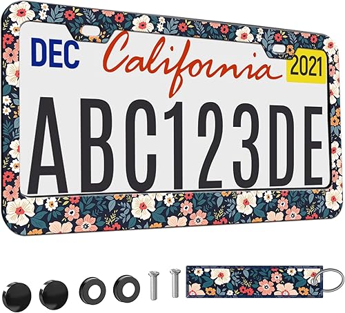 Miniatura 24 de 2 piezas Marco de matrícula azul con diseño de bosque montañoso para mujeres, marcos de etiqueta decorativa de coche azul montañoso para chicas,