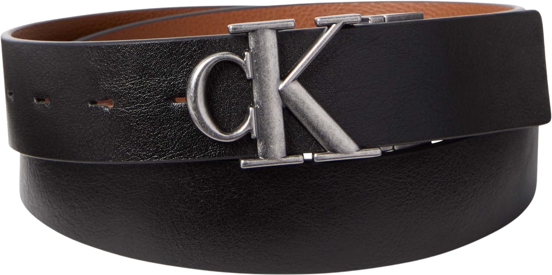 Calvin Klein Men’s Belt Buckle Tumbled 3.5 cm in Leather Reversible, Black (Black/Ck Cognac/Antique Silver), 41.3 inches