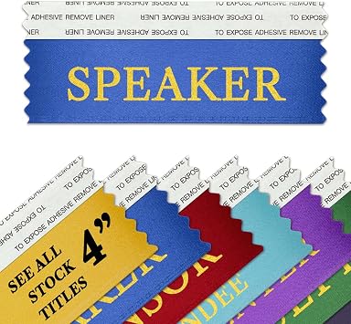 Speaker 4" Badge Ribbons with Adhesive for Nametags - Made in The USA by Ribbons Galore 25 Ribbons