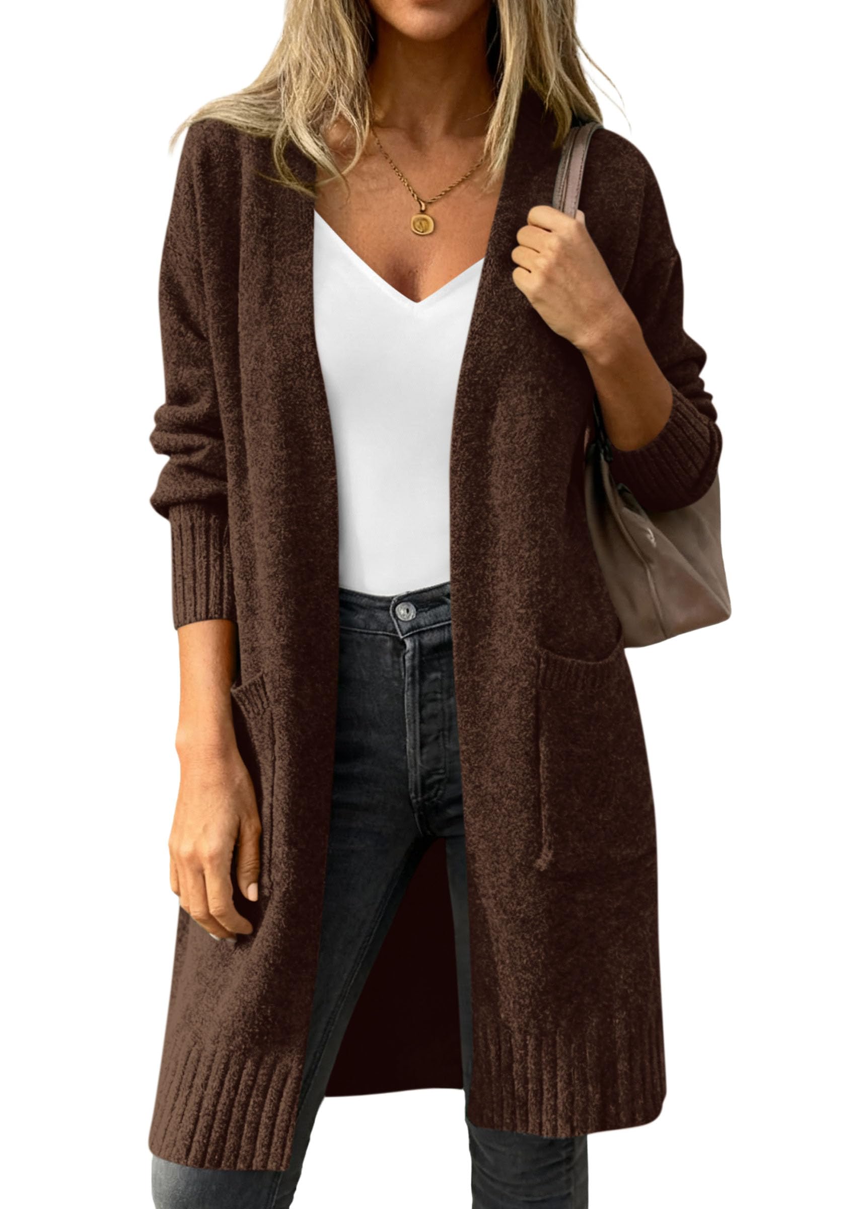 PRETTYGARDEN Womens Long Oversized Cardigans 2025 Fall Trendy Long Sleeve Open Front Chunky Sweater Knit Winter Clothing